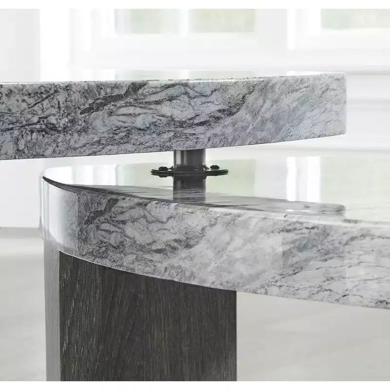 Table basse gigogne moderne avec plateau en faux marbre, grise