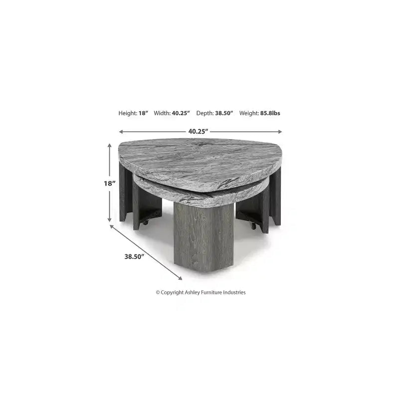 Table basse gigogne moderne avec plateau en faux marbre, grise