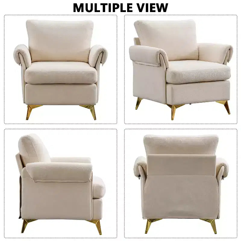 Sillón decorativo de lino color marfil con cojín capitoné y almohada lumbar