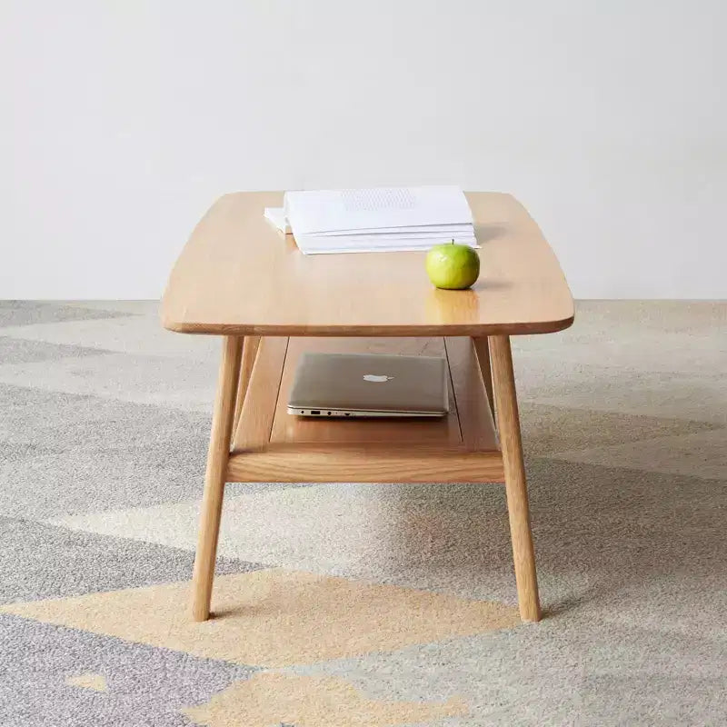 Bout de canapé en bois massif avec étagère de rangement pour le salon