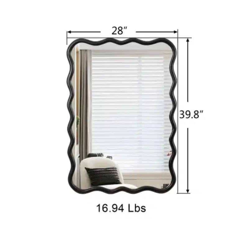 Miroir rectangulaire ondulé en bois massif de 40 x 28, noir, pour salle de bains, chambre, salon, salle à manger, vestiaire et entrée
