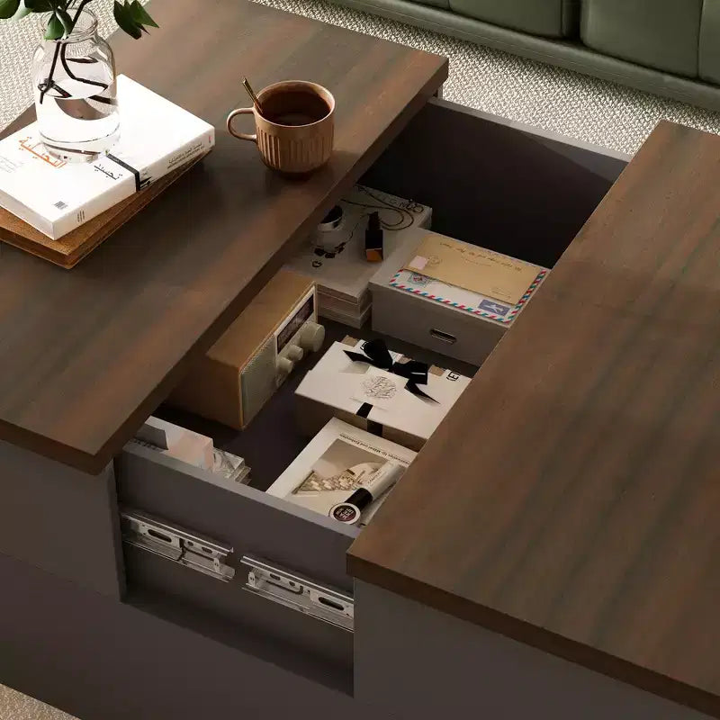 Stilvoller und funktionaler Couchtisch - dunkelgraues Gestell mit brauner Tischplatte, ideal für moderne Wohnzimmer