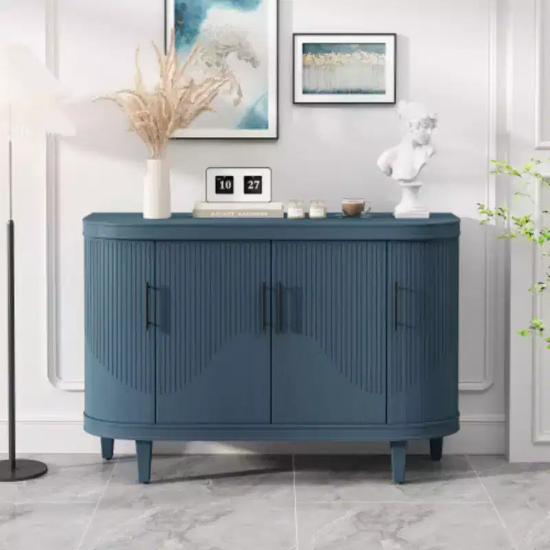 Buffet moderne en arc, meuble de rangement décoratif de 47.2 pouces, table de couloir en bois avec 4 portes et étagères intérieures réglables
