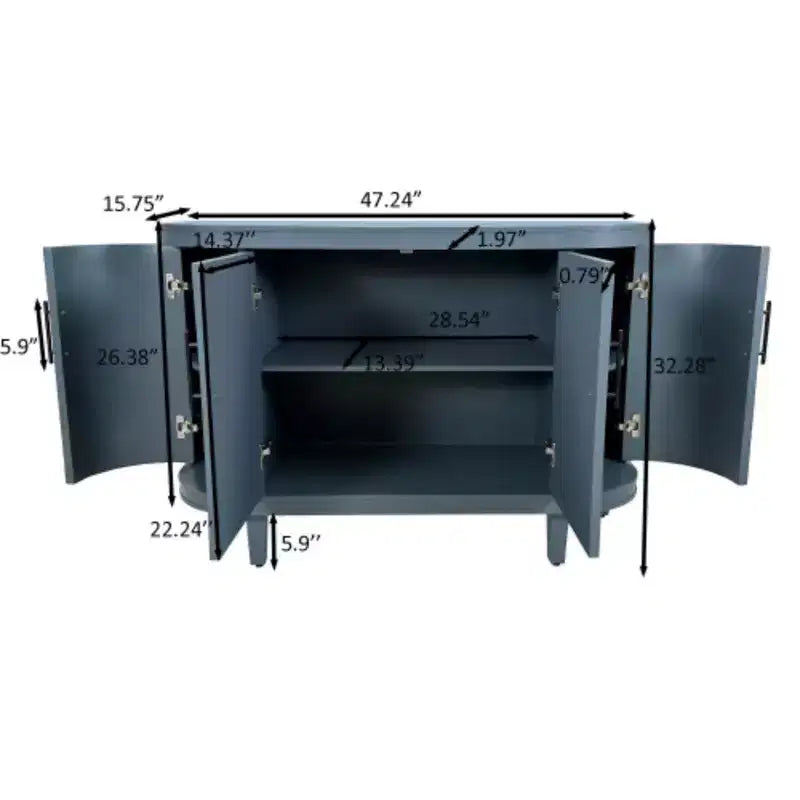 Buffet moderne en arc, meuble de rangement décoratif de 47.2 pouces, table de couloir en bois avec 4 portes et étagères intérieures réglables