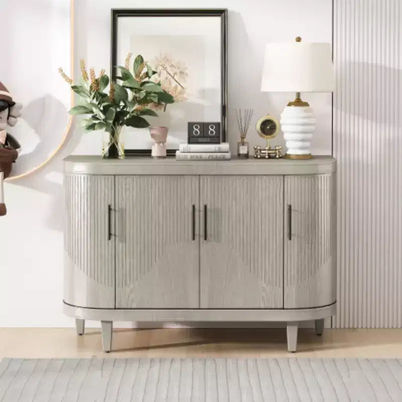 Buffet moderne en arc, meuble de rangement décoratif de 47.2 pouces, table de couloir en bois avec 4 portes et étagères intérieures réglables