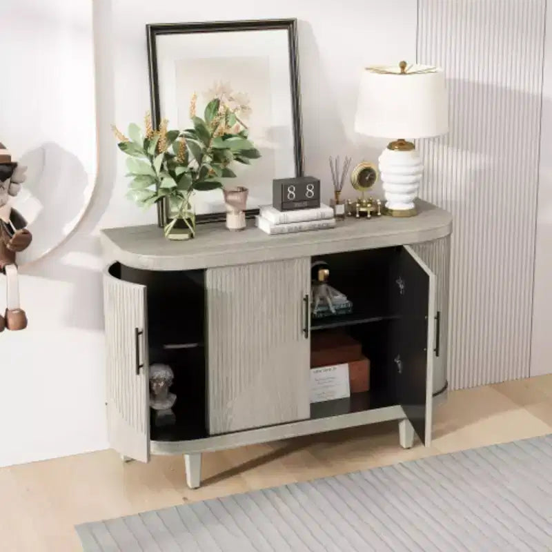 Buffet moderne en arc, meuble de rangement décoratif de 47.2 pouces, table de couloir en bois avec 4 portes et étagères intérieures réglables