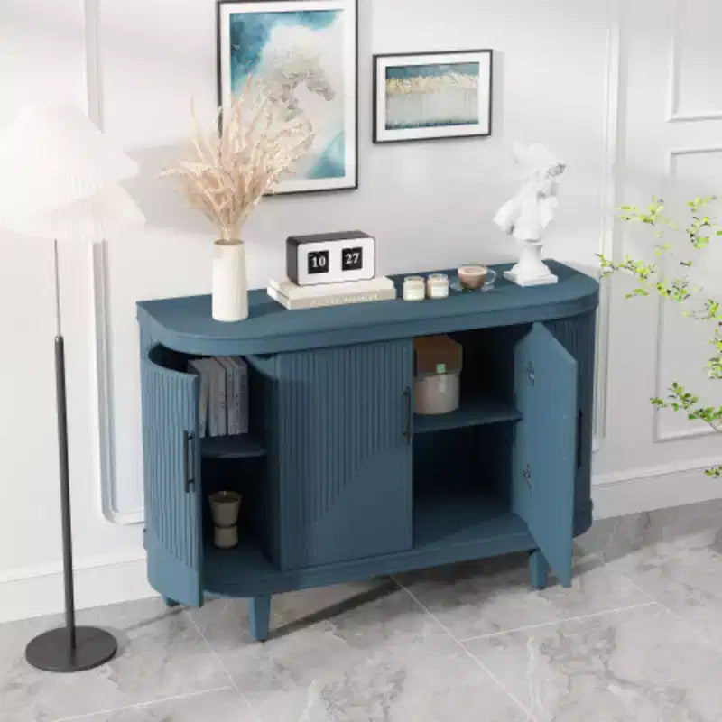 Buffet moderne en arc, meuble de rangement décoratif de 47.2 pouces, table de couloir en bois avec 4 portes et étagères intérieures réglables