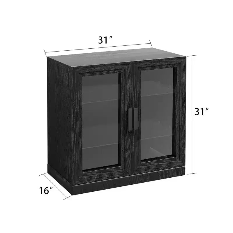 Armario auxiliar de madera negro, organizador de almacenamiento con estantes ajustables y puertas de vidrio para cocina, dormitorio, sala de estar o comedor