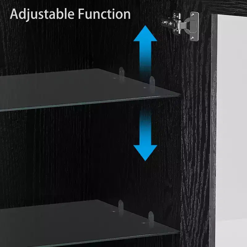 Armario auxiliar de madera negro, organizador de almacenamiento con estantes ajustables y puertas de vidrio para cocina, dormitorio, sala de estar o comedor