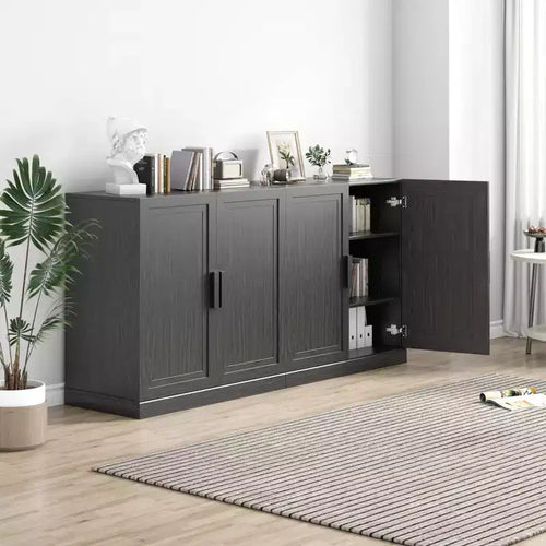 Armario auxiliar de madera de 31x62x16 en negro, organizador de almacenamiento con estantes ajustables para cocina, dormitorio, entrada, sala de estar y comedor