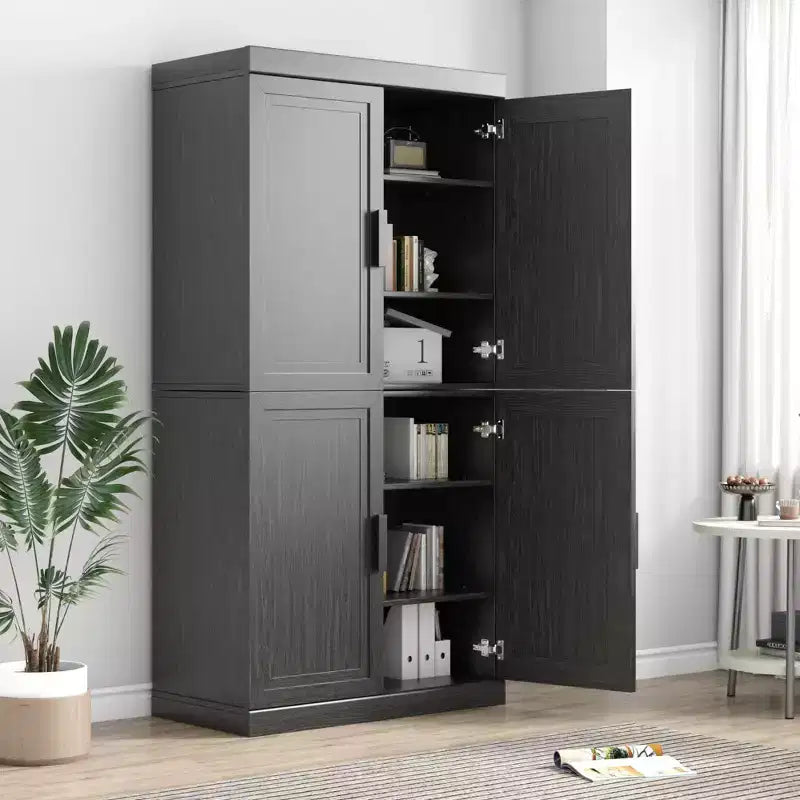 31x62x16 schwarzer Holz-Akzentschrank, Aufbewahrungsorganizer mit verstellbaren Einlegeböden für Küche, Schlafzimmer, Eingangsbereich, Wohnzimmer und Esszimmer