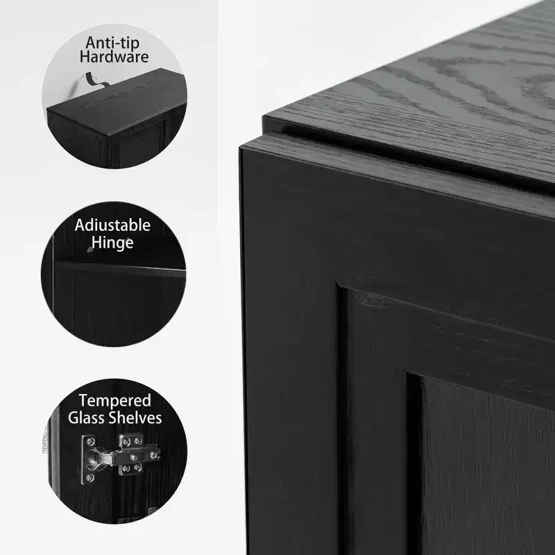 31x62x16 schwarzer Holz-Akzentschrank, Aufbewahrungsorganizer mit verstellbaren Einlegeböden für Küche, Schlafzimmer, Eingangsbereich, Wohnzimmer und Esszimmer