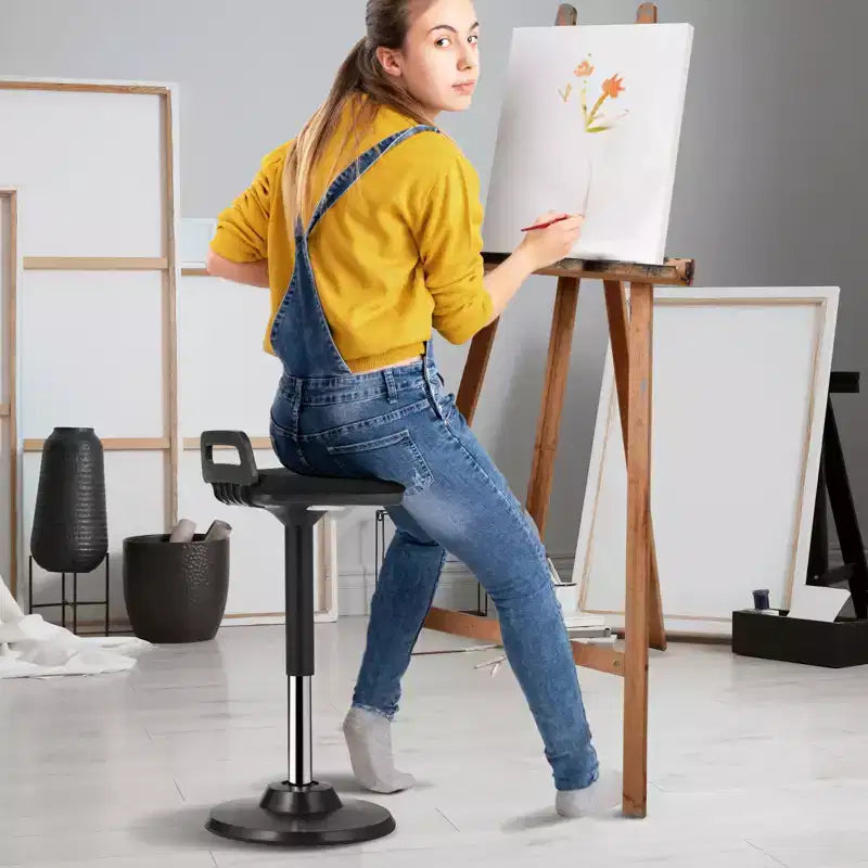 Silla activa con asa, altura ajustable (24.6-34.4), silla oscilante de tela elástica y espuma de 45 mm, 8 ángulos de inclinación, edad: 12-18 años, negra