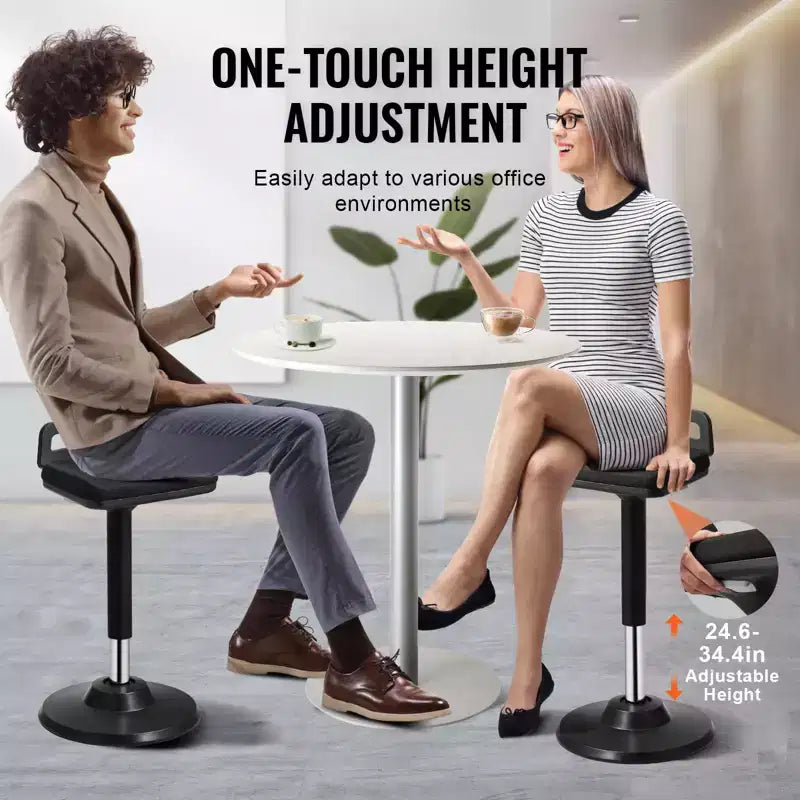 Silla activa con asa, altura ajustable (24.6-34.4), silla oscilante de tela elástica y espuma de 45 mm, 8 ángulos de inclinación, edad: 12-18 años, negra