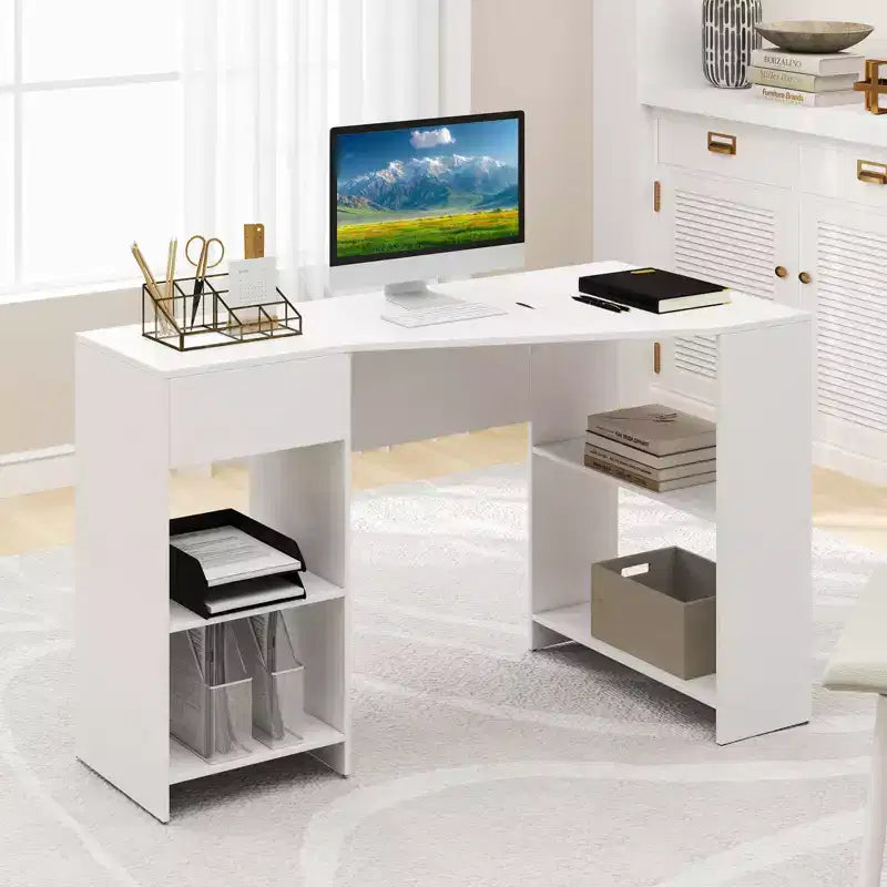 L-förmiger Computertisch mit Schublade und Einlegeböden für das Homeoffice