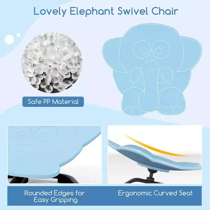 Sensorischer Drehstuhl für Kinder mit rutschfester Metallbasis für autistische Kinder, drinnen und draußen, blauer/roter Elefant