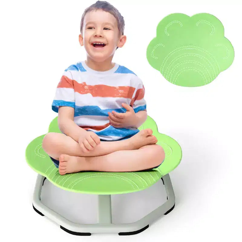 Silla sensorial giratoria infantil con base metálica antideslizante para niños autistas, para interiores y exteriores, elefante azul/rojo