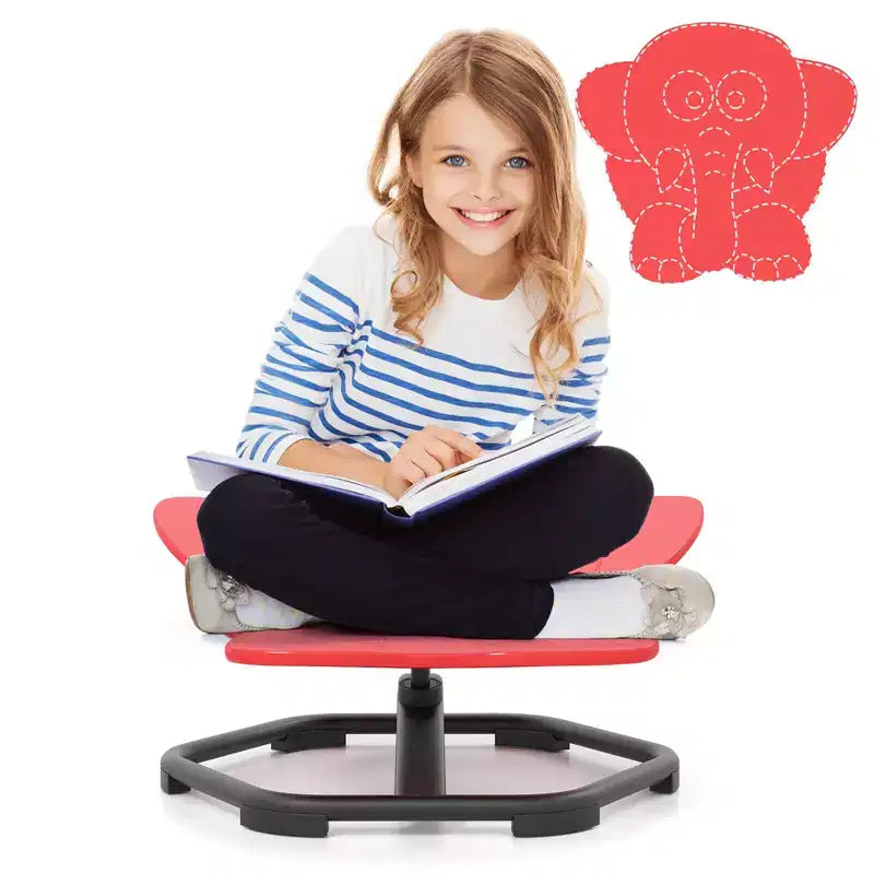 Silla sensorial giratoria infantil con base metálica antideslizante para niños autistas, para interiores y exteriores, elefante azul/rojo