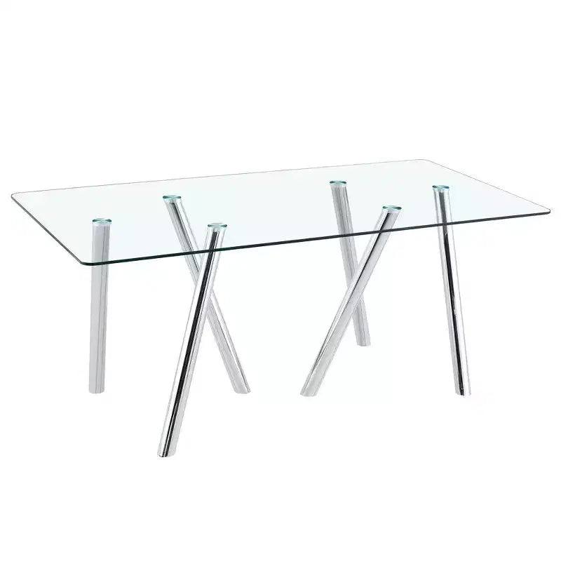 Mesa de comedor de vidrio templado de 71-Inch con patas de metal resistentes, resistente a los impactos y al calor, para comidas familiares
