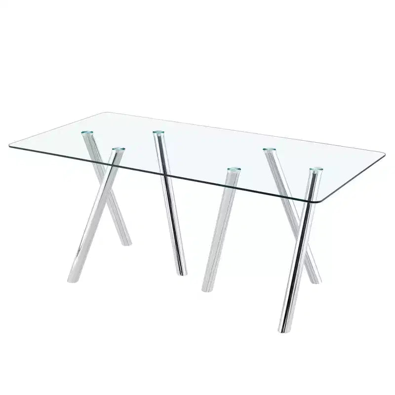 Mesa de comedor de vidrio templado de 71-Inch con patas de metal resistentes, resistente a los impactos y al calor, para comidas familiares
