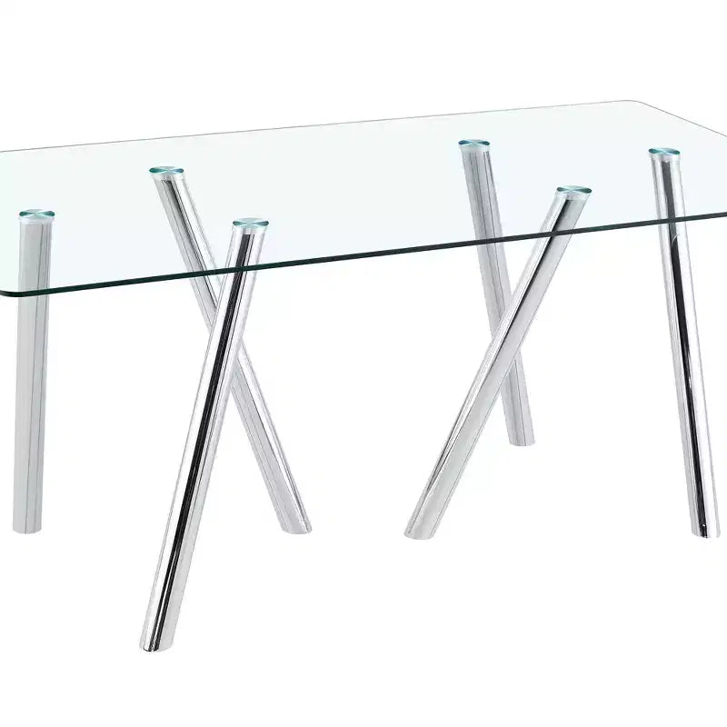 Mesa de comedor de vidrio templado de 71-Inch con patas de metal resistentes, resistente a los impactos y al calor, para comidas familiares