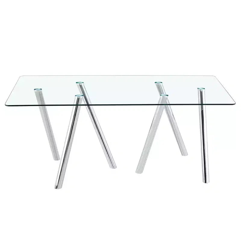 Mesa de comedor de vidrio templado de 71-Inch con patas de metal resistentes, resistente a los impactos y al calor, para comidas familiares