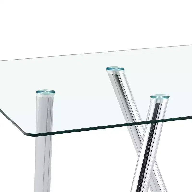 Mesa de comedor de vidrio templado de 71-Inch con patas de metal resistentes, resistente a los impactos y al calor, para comidas familiares