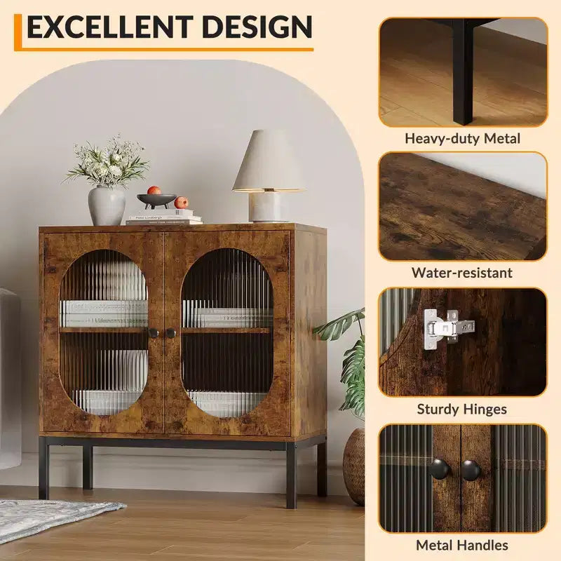 Buffet moderne en rotin avec portes, buffet de rangement en bois pour la salle à manger ou la cuisine, avec pieds métalliques