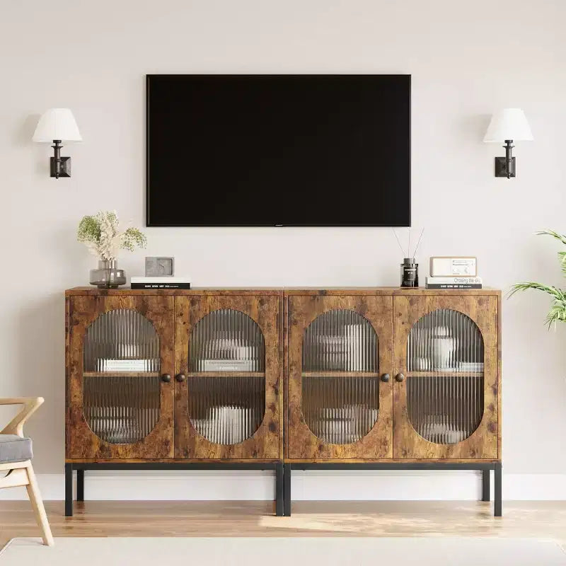 Buffet moderne en rotin avec portes, buffet de rangement en bois pour la salle à manger ou la cuisine, avec pieds métalliques