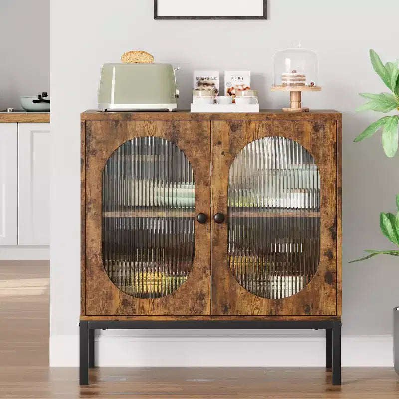 Buffet moderne en rotin avec portes, buffet de rangement en bois pour la salle à manger ou la cuisine, avec pieds métalliques