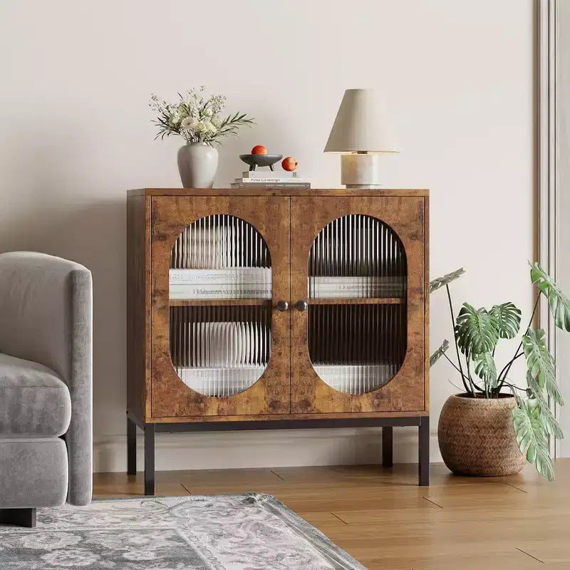 Buffet moderne en rotin avec portes, buffet de rangement en bois pour la salle à manger ou la cuisine, avec pieds métalliques