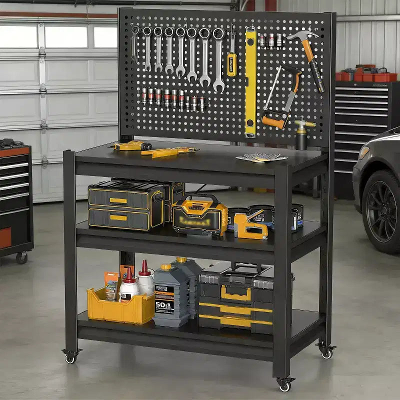 Étagère de rangement métallique robuste 18 avec panneau perforé - rayonnage de garage réglable à 3 niveaux et étagère utilitaire industrielle pour la cuisine, le garde-manger et le jardin
