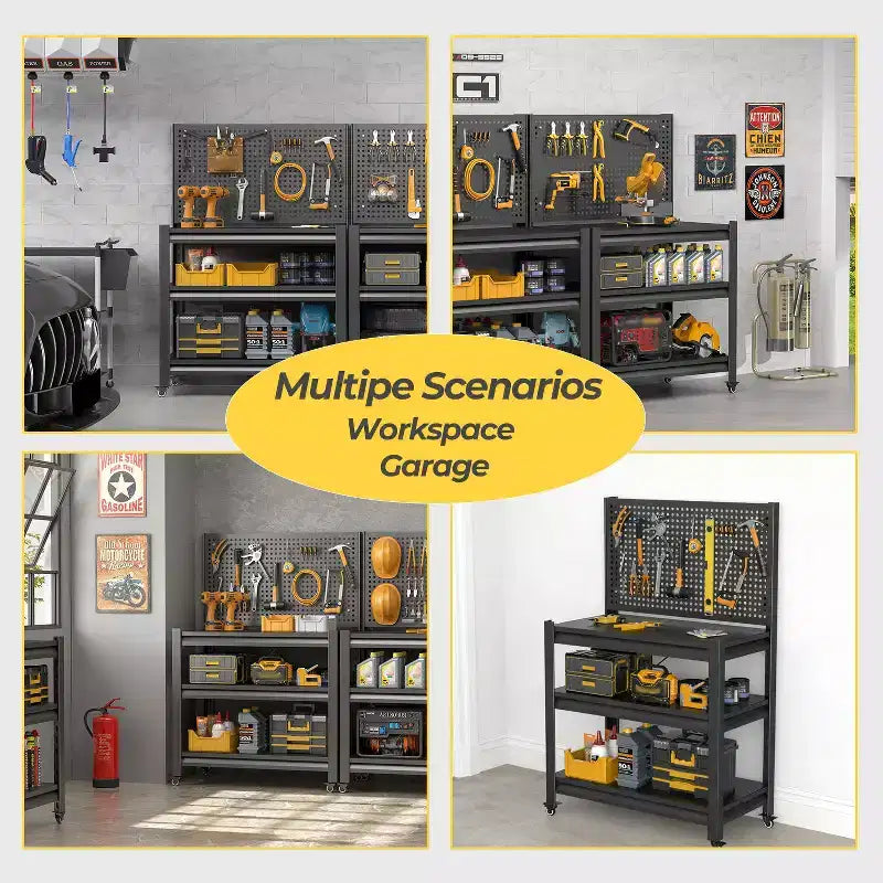 Étagère de rangement métallique robuste 18 avec panneau perforé - rayonnage de garage réglable à 3 niveaux et étagère utilitaire industrielle pour la cuisine, le garde-manger et le jardin