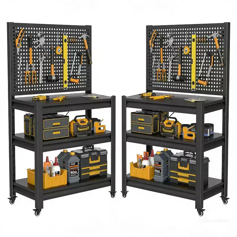 Étagère de rangement métallique robuste 18 avec panneau perforé - rayonnage de garage réglable à 3 niveaux et étagère utilitaire industrielle pour la cuisine, le garde-manger et le jardin