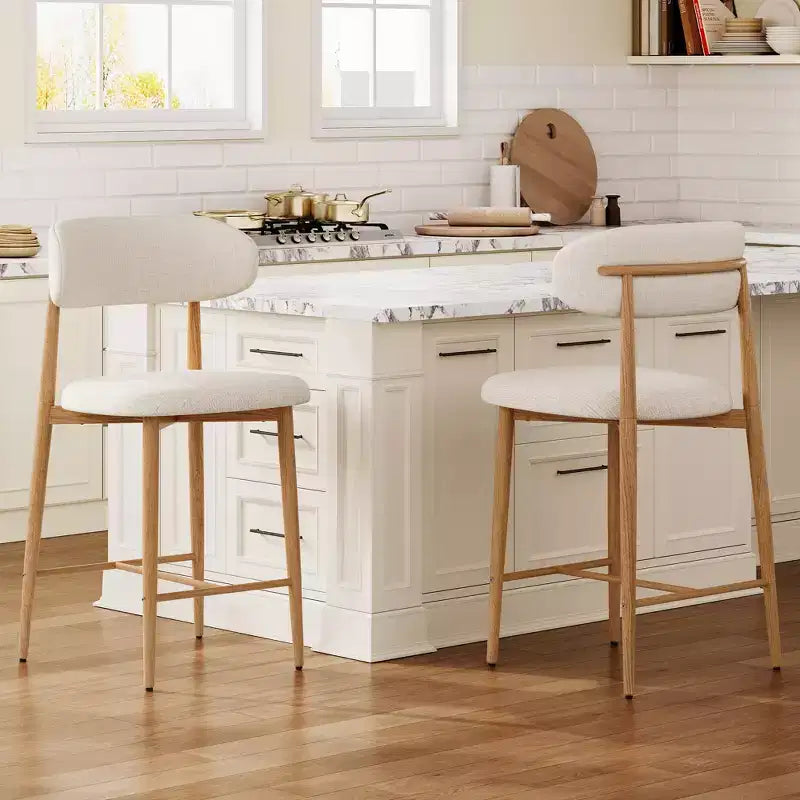 Tabourets de comptoir rembourrés en métal de style moderne du milieu du siècle (lot de 2)
