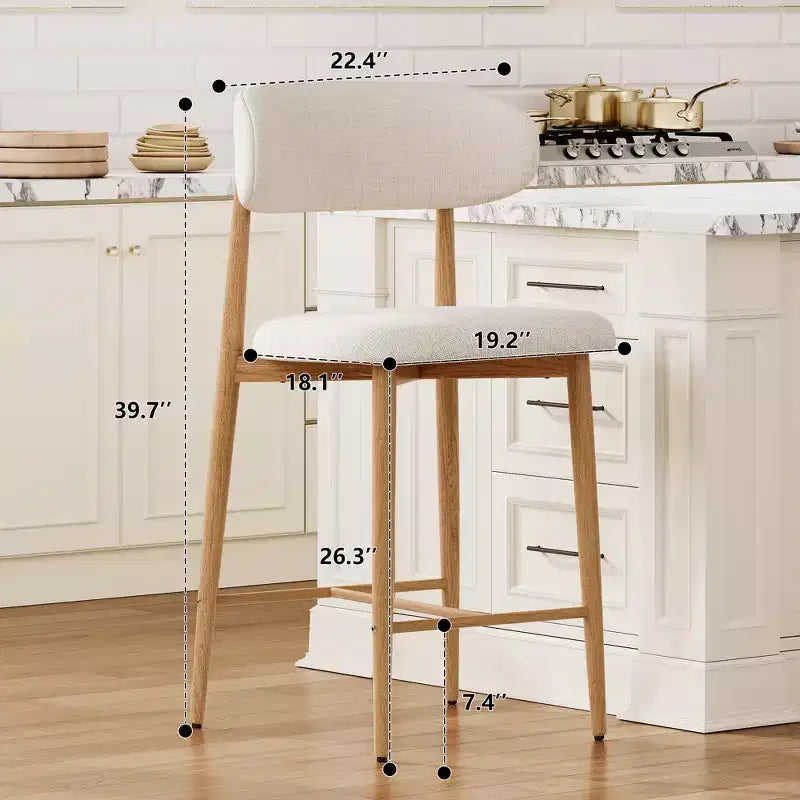 Tabourets de comptoir rembourrés en métal de style moderne du milieu du siècle (lot de 2)