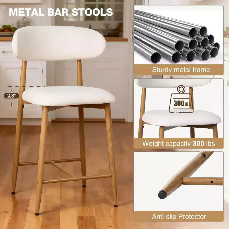 Tabourets de comptoir rembourrés en métal de style moderne du milieu du siècle (lot de 2)