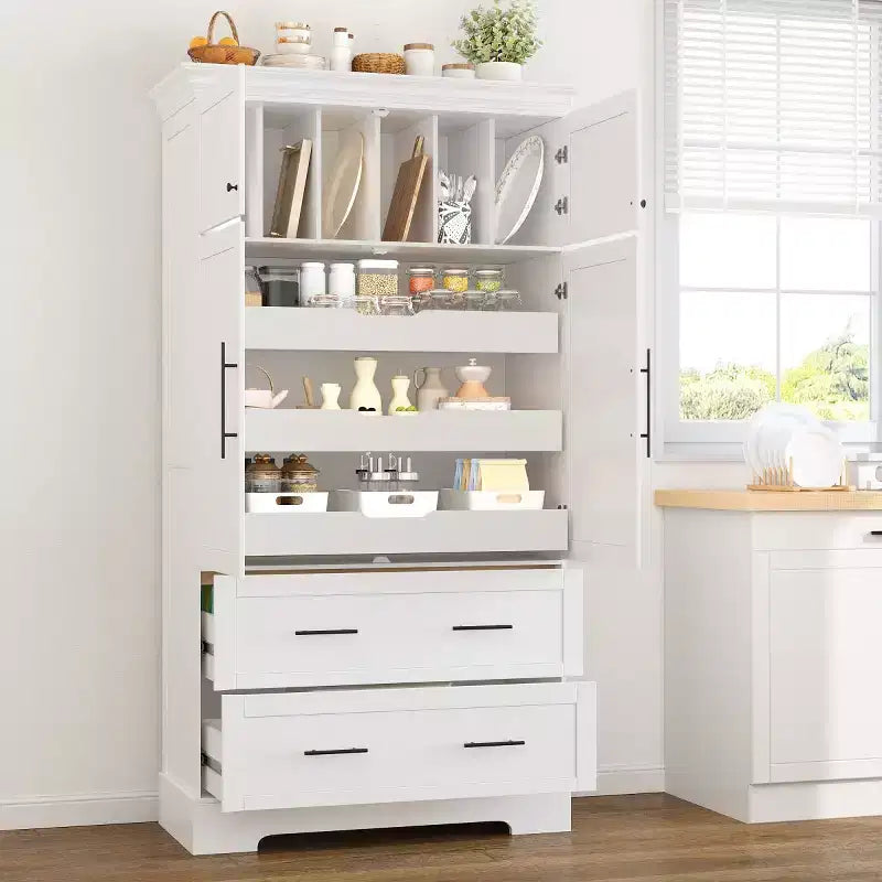 Alacena de cocina estilo granja de 72, mueble independiente de almacenamiento para comedor con cajones, bandejas extraíbles y espacio para moldes para pasteles