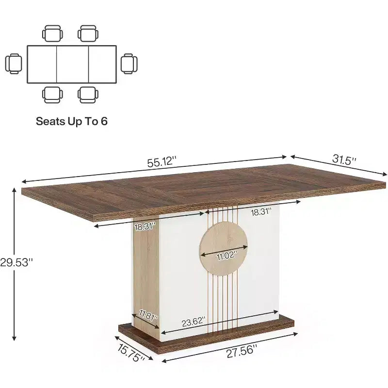 55 Rechteckiger Esstisch für 4-6 Personen, Esstisch im Landhausstil aus Holz für Küche, Esszimmer und Wohnzimmer, Eichenbraun und Weiß