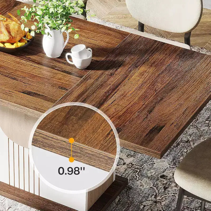 55 Rechteckiger Esstisch für 4-6 Personen, Esstisch im Landhausstil aus Holz für Küche, Esszimmer und Wohnzimmer, Eichenbraun und Weiß