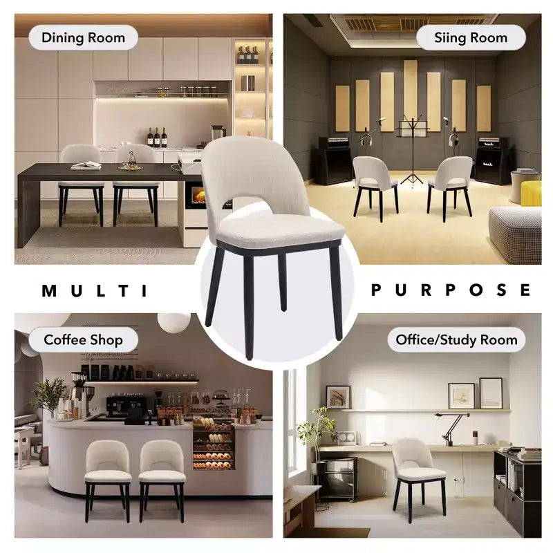 Set mit 2 modernen Esszimmerstühlen aus Stoff, gepolsterte Stühle mit geschwungener Rückenlehne und Holzbeinen, bequeme Sitzgelegenheiten für Esszimmer und Küche