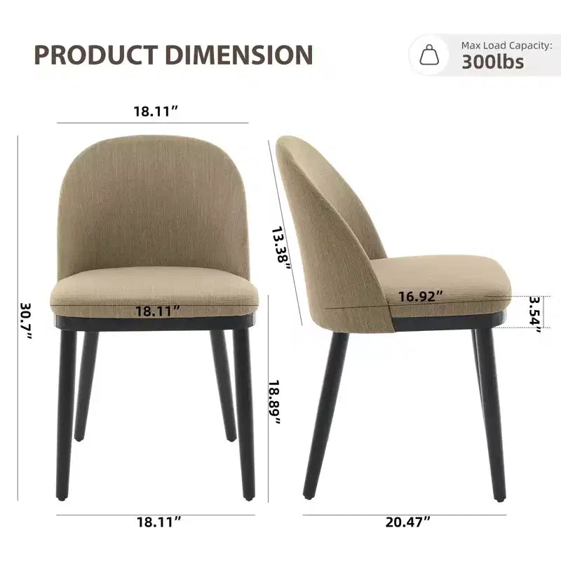 Set mit 2 modernen Esszimmerstühlen aus Stoff, gepolsterte Stühle mit geschwungener Rückenlehne und Holzbeinen, bequeme Sitzgelegenheiten für Esszimmer und Küche
