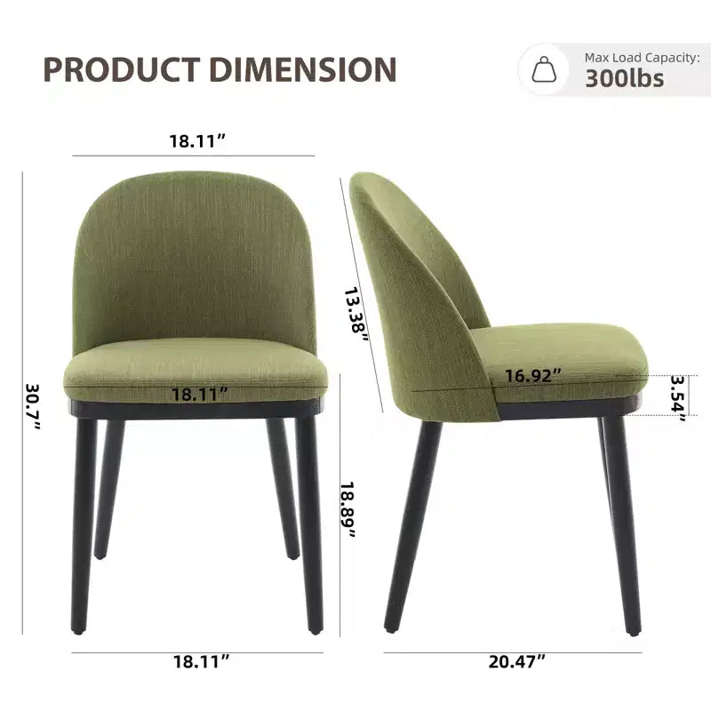 Set mit 2 modernen Esszimmerstühlen aus Stoff, gepolsterte Stühle mit geschwungener Rückenlehne und Holzbeinen, bequeme Sitzgelegenheiten für Esszimmer und Küche