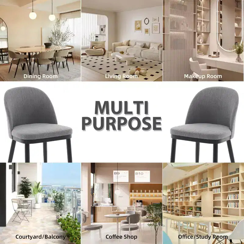 Set mit 2 modernen Esszimmerstühlen aus Stoff, gepolsterte Stühle mit geschwungener Rückenlehne und Holzbeinen, bequeme Sitzgelegenheiten für Esszimmer und Küche