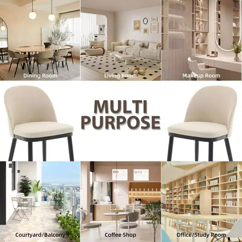 Set mit 2 modernen Esszimmerstühlen aus Stoff, gepolsterte Stühle mit geschwungener Rückenlehne und Holzbeinen, bequeme Sitzgelegenheiten für Esszimmer und Küche