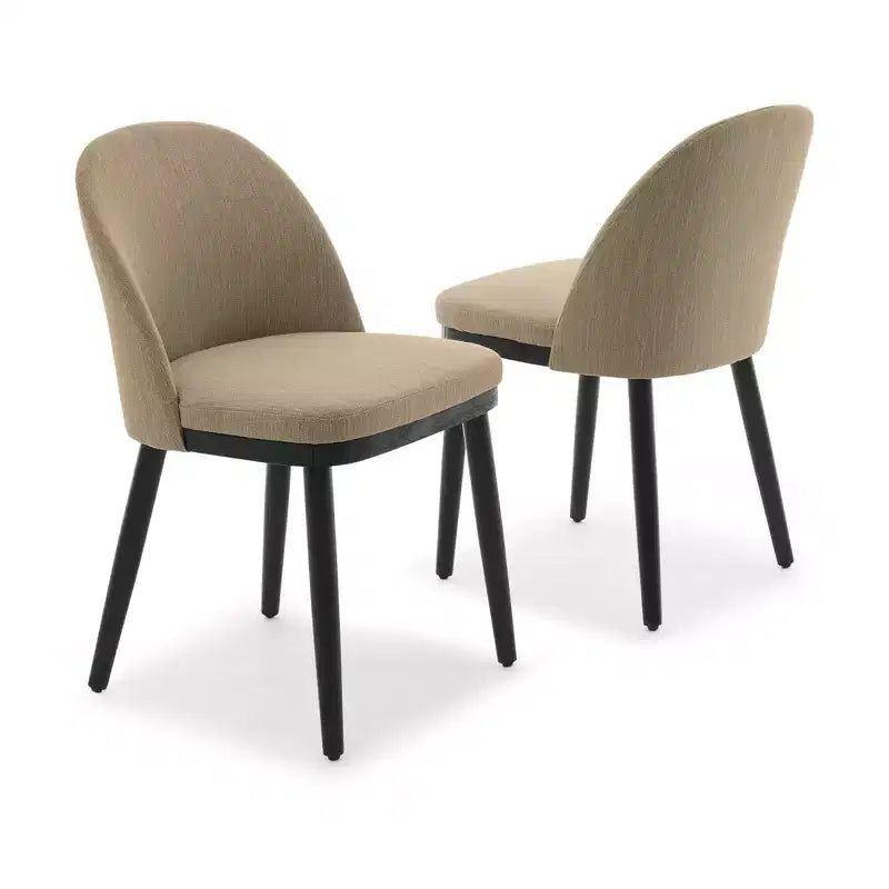 Lot de 2 chaises de salle à manger modernes en tissu, chaises d’appoint rembourrées avec dossier incurvé et pieds en bois, assise confortable pour la salle à manger et la cuisine