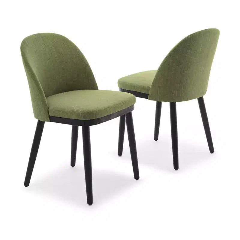 Lot de 2 chaises de salle à manger modernes en tissu, chaises d’appoint rembourrées avec dossier incurvé et pieds en bois, assise confortable pour la salle à manger et la cuisine