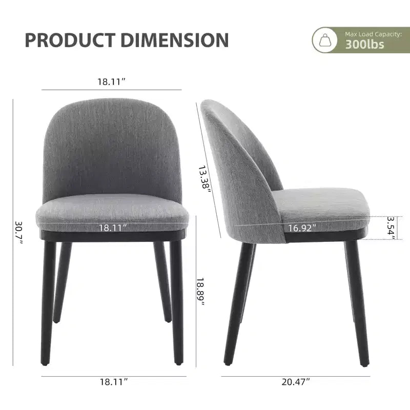 Lot de 2 chaises de salle à manger modernes en tissu, chaises d’appoint rembourrées avec dossier incurvé et pieds en bois, assise confortable pour la salle à manger et la cuisine