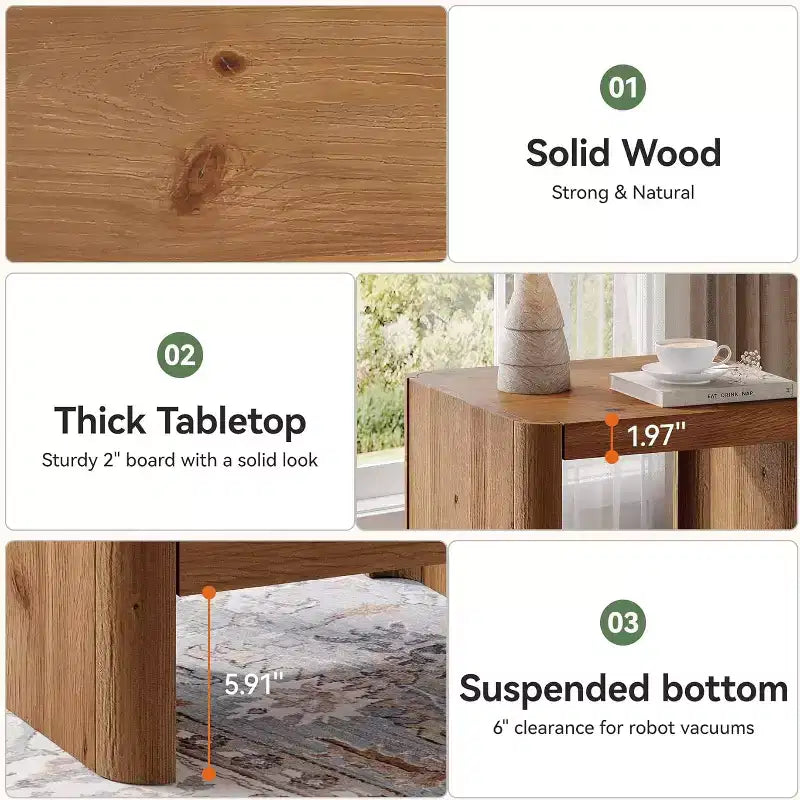 Bout de canapé en bois massif, petite table d’appoint à 2 niveaux avec étagère de rangement ouverte pour le salon et les petits espaces, montage facile