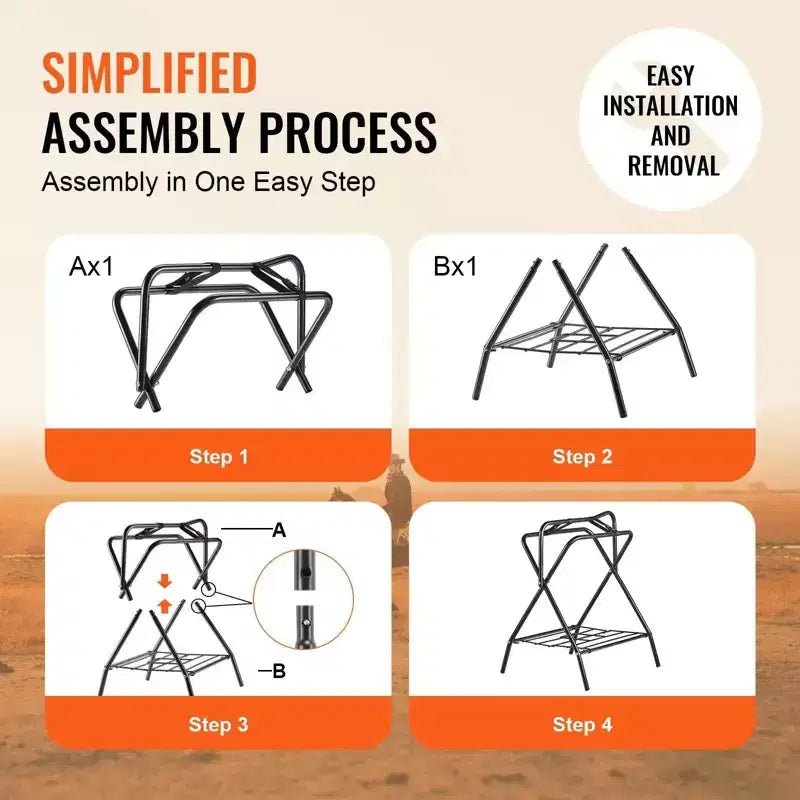 Soporte plegable para sillas de montar de 31.5, paquete de 2, de acero resistente e independiente, soporte portátil para mantas y almacenamiento de equipo para monturas inglesas y western, negro